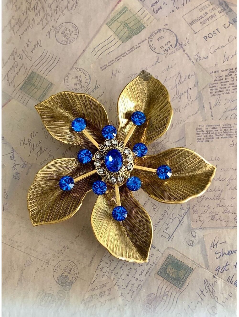 Handmade Magnet Brooch with Swarovski Crystals Gorgeous Gold Flower Brooch